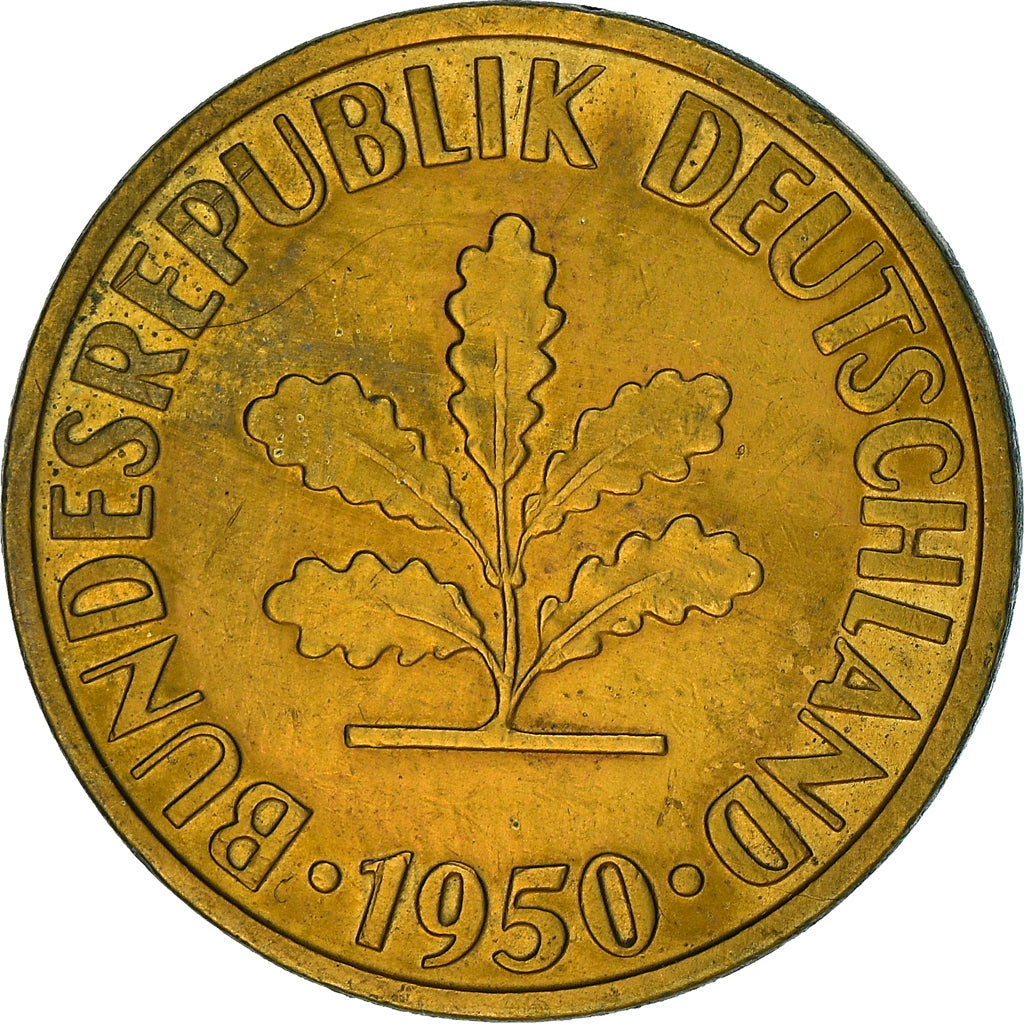 Coin, GERMANY - FEDERAL REPUBLIC, 10 Pfennig, 1950, Hambourg, AU(50-53), Brass