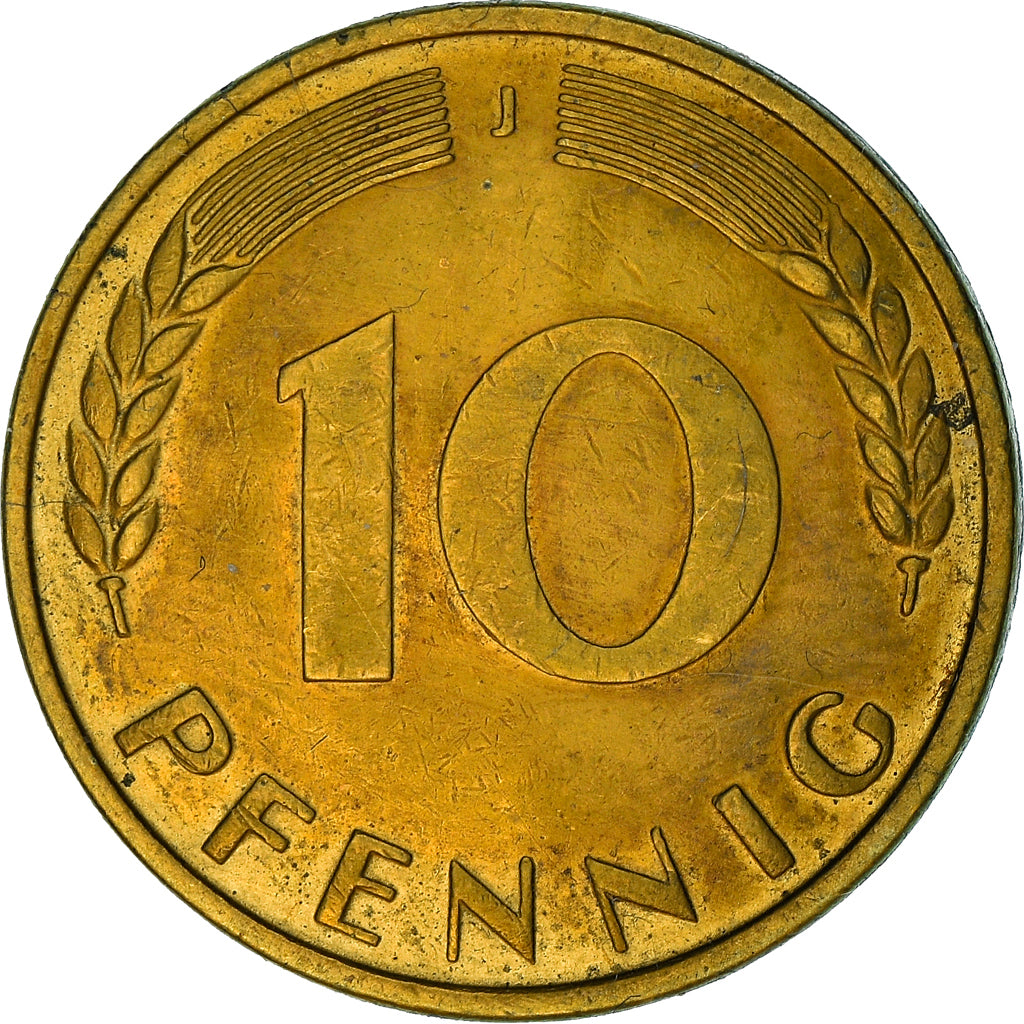 Coin, GERMANY - FEDERAL REPUBLIC, 10 Pfennig, 1950, Hambourg, AU(50-53), Brass