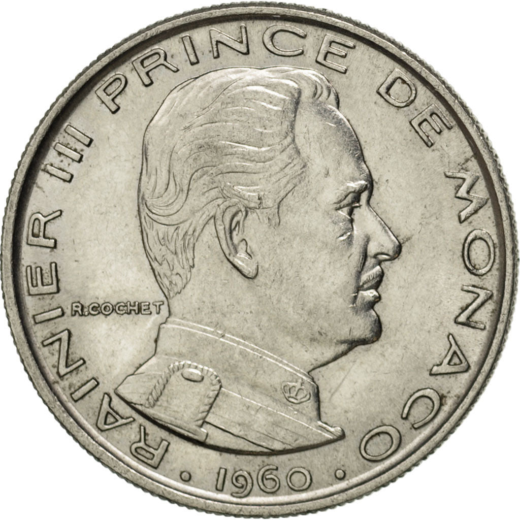 MONACO, Franc, 1960, KM #140, AU(55-58), Nickel, 24, Gadoury #150, 6.03
