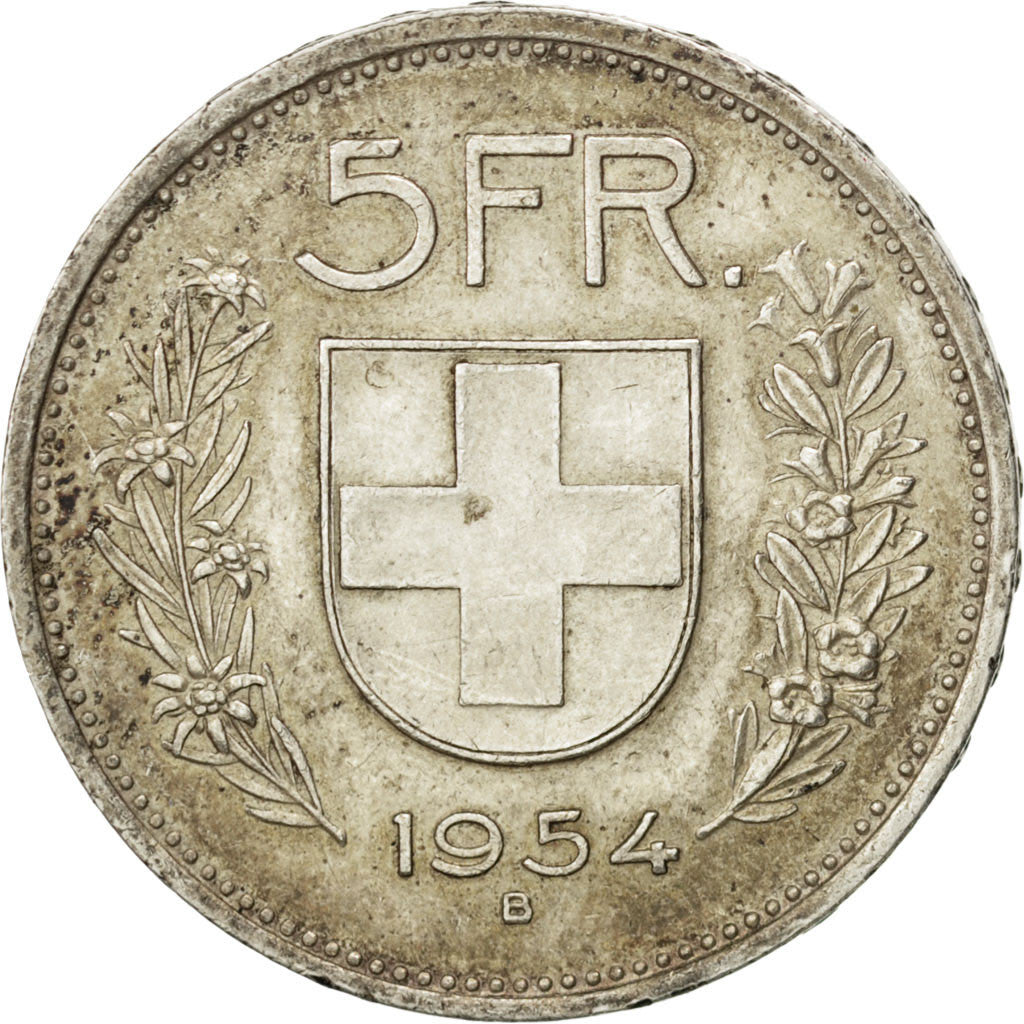 SWITZERLAND, 5 Francs, 1954, Bern, KM #40, AU(55-58), Silver, 31.45, 15.06