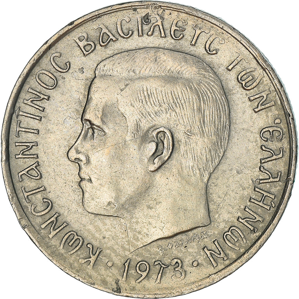 Coin, Greece, Constantine II, 50 Lepta, 1973, EF(40-45), Copper-nickel, KM:97.2
