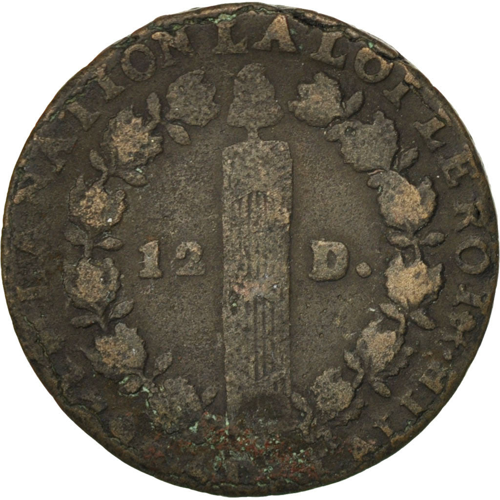 Monnaie, France, 12 deniers françois, 12 Deniers, 1792, Nantes, B+, Bronze