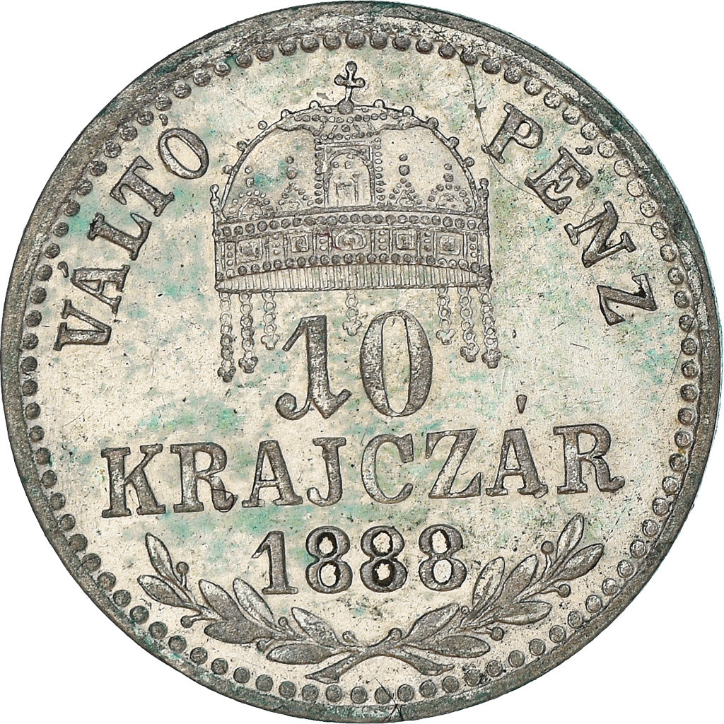 Coin, Hungary, Franz Joseph I, 10 Krajczar, 1888, Kremnitz, EF(40-45), Silver