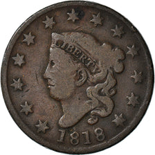 Coin, United States, Coronet Cent, Cent, 1818, U.S. Mint, Philadelphia