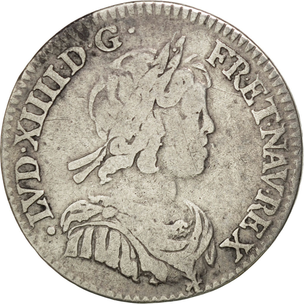 FRANCE, 1/12 Écu à la mèche courte, 1/12 ECU, 10 Sols, 1644, Paris, KM #140.1, V