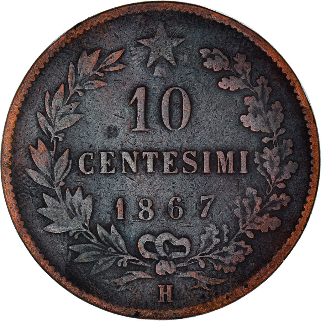 Coin, Italy, Vittorio Emanuele II, 10 Centesimi, 1867, Birmingham, VF(20-25)