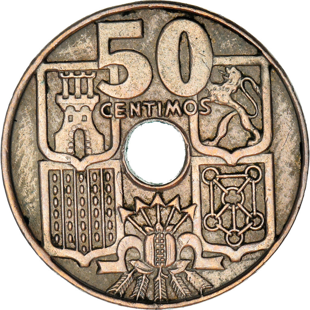 Coin, Spain, Francisco Franco, caudillo, 50 Centimos, 1953, AU(55-58)