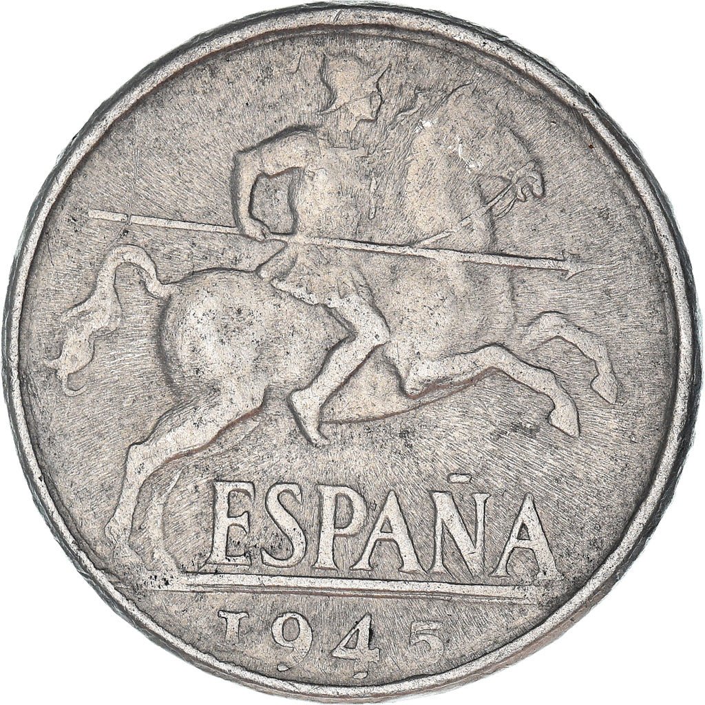 Coin, Spain, 10 Centimos, 1945, VF(30-35), Aluminum, KM:766