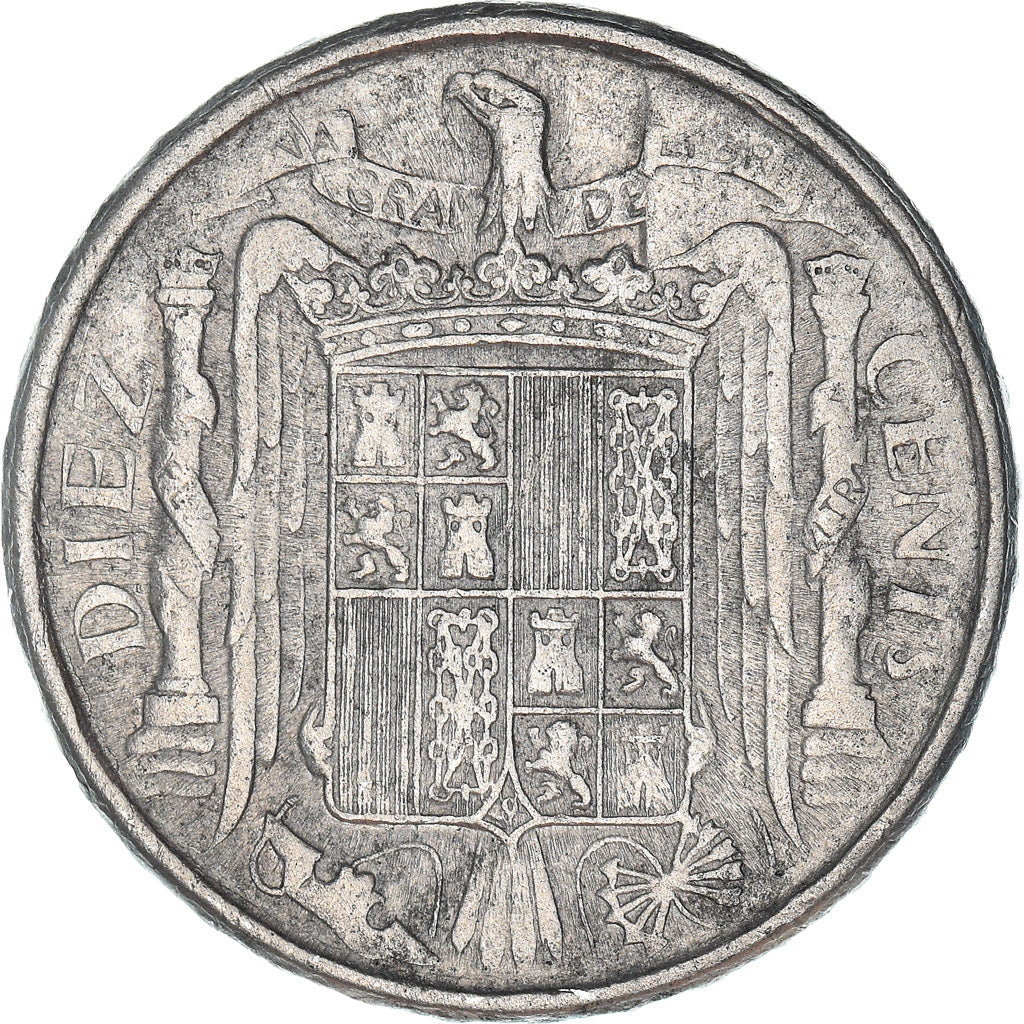 Coin, Spain, 10 Centimos, 1945, VF(30-35), Aluminum, KM:766