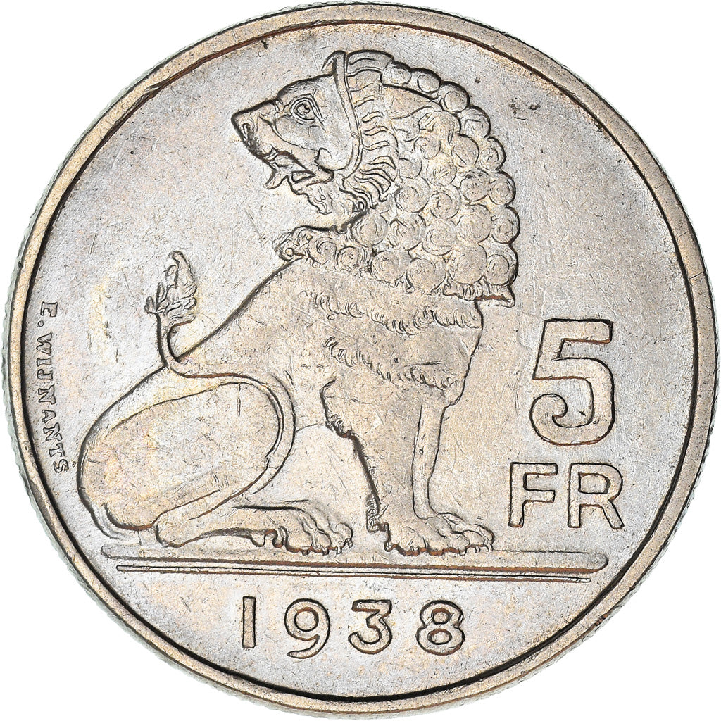 Moneta, Belgio, 5 Francs, 5 Frank, 1938, BB, Nichel, KM:116.1