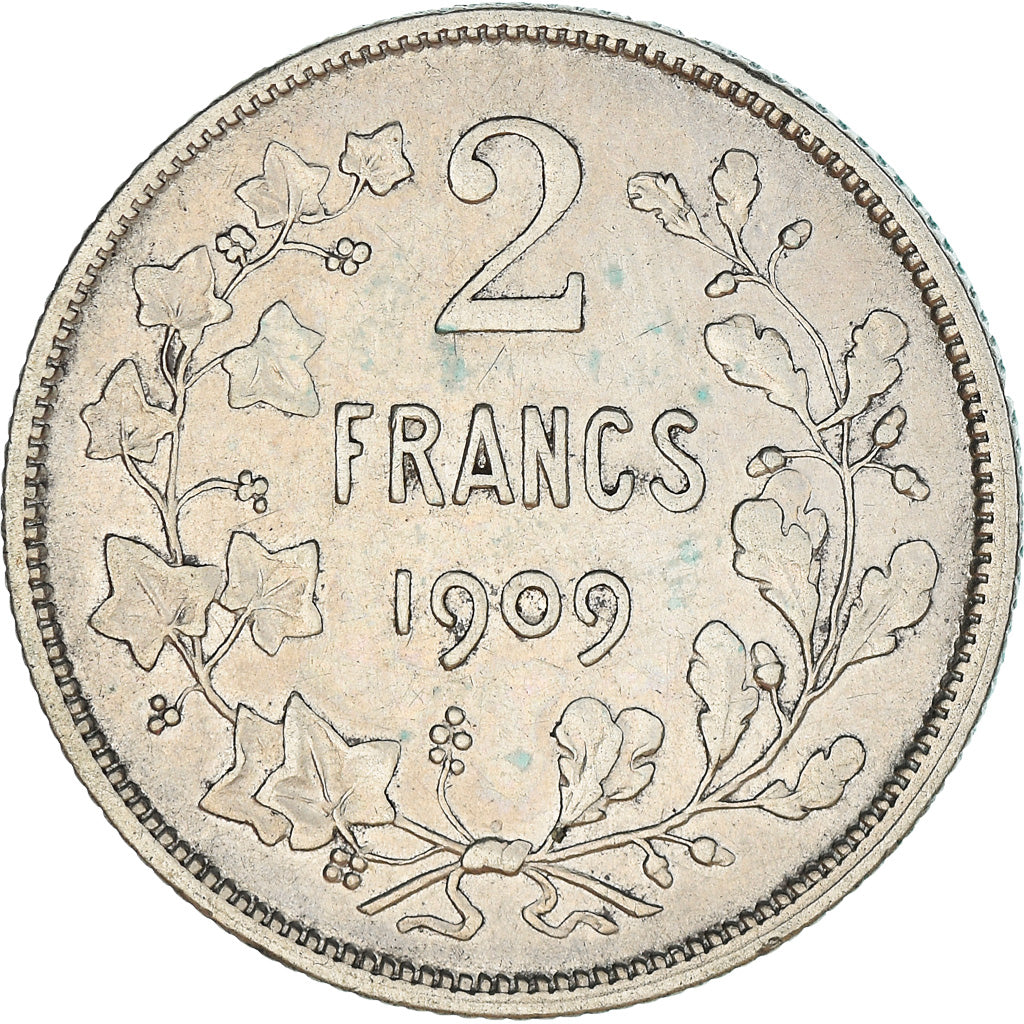 Coin, Belgium, 2 Francs, 2 Frank, 1909, VF(30-35), Silver, KM:58.1