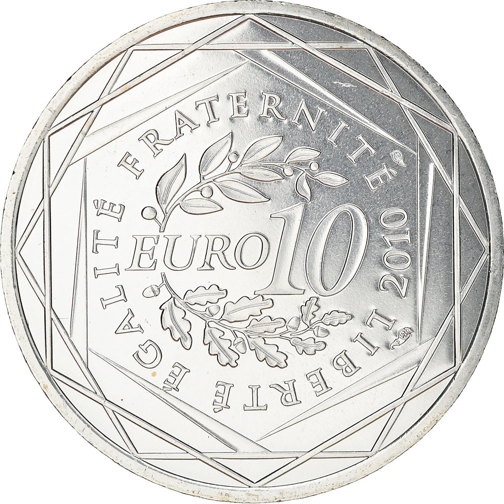 France, 10 Euro, Guadeloupe, 2010, MS(63), Silver