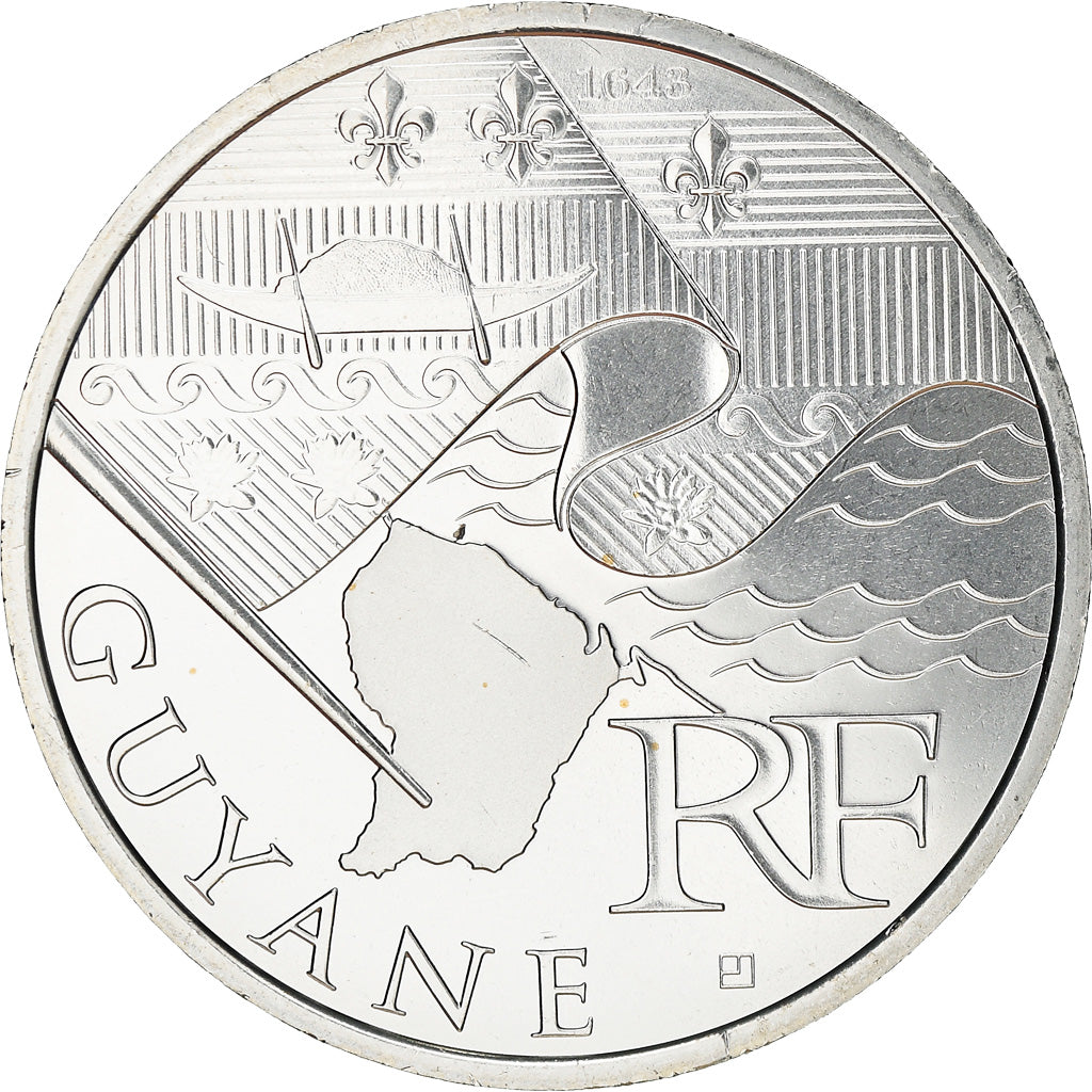 France, 10 Euro, Guyane, 2010, MS(63), Silver