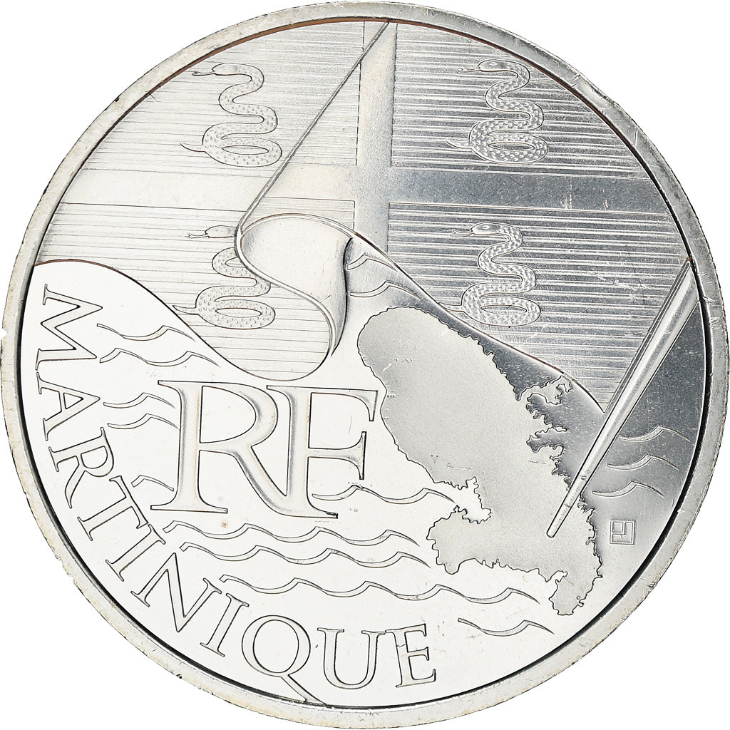 France, 10 Euro, Martinique, 2010, MS(63), Silver