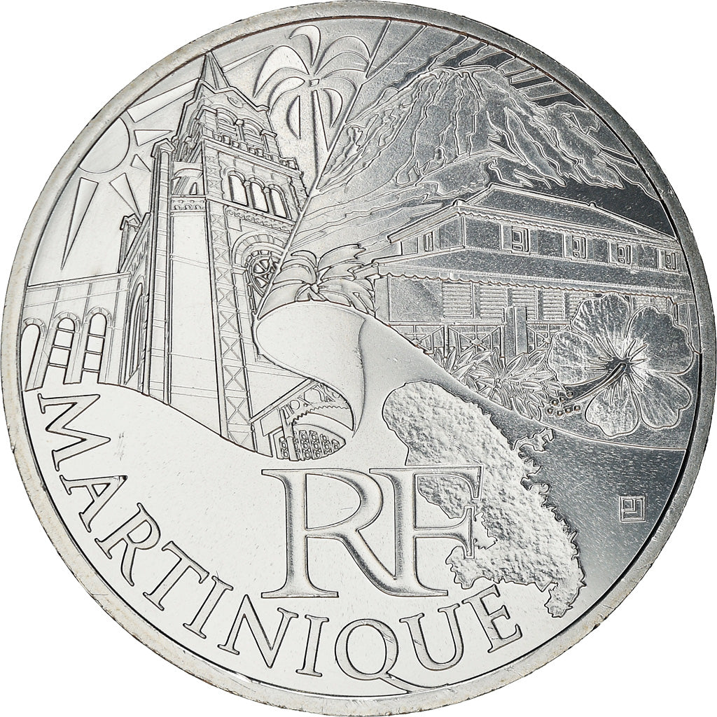 France, 10 Euro, Martinique, 2011, MS(63), Silver