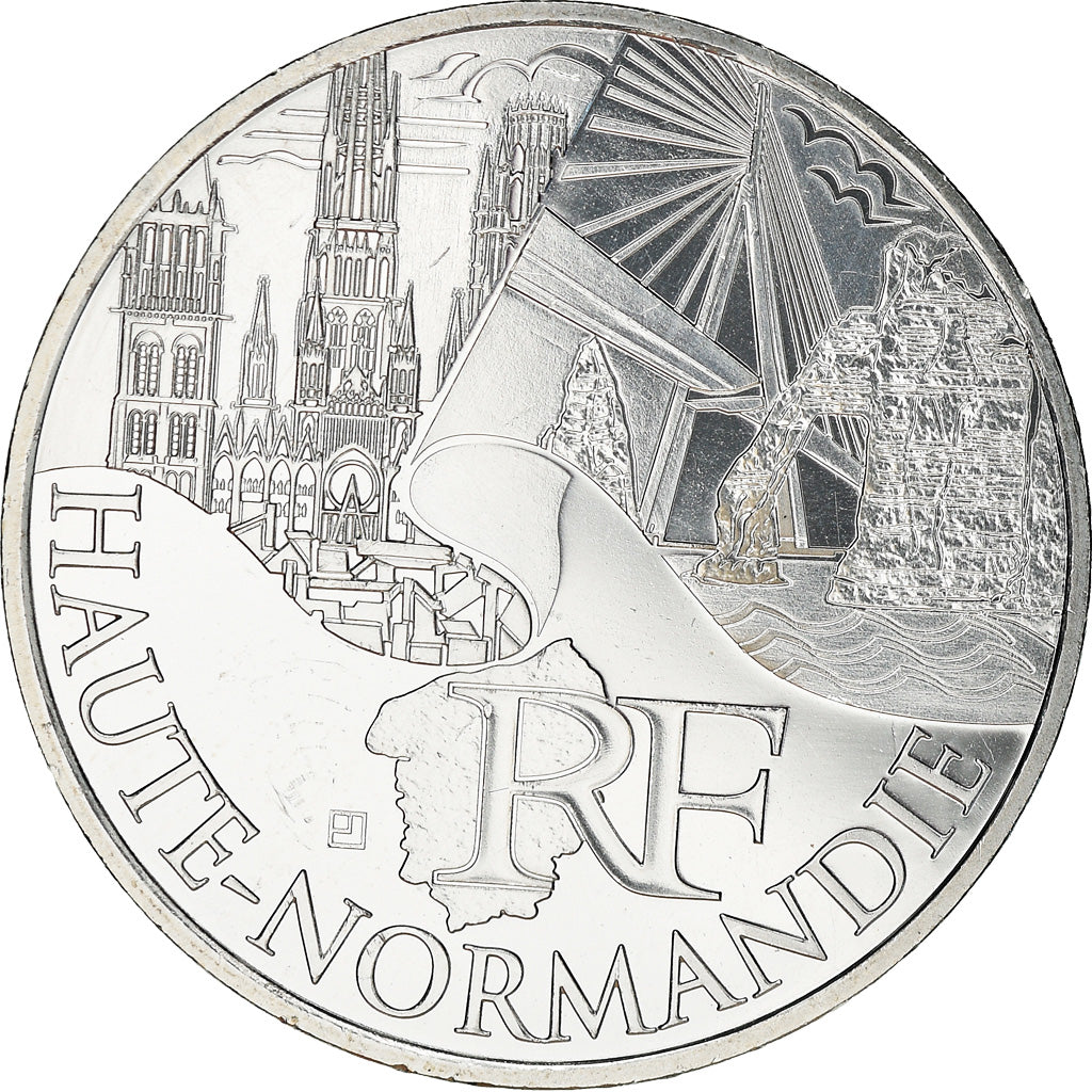 France, 10 Euro, Haute Normandie, 2011, MS(63), Silver