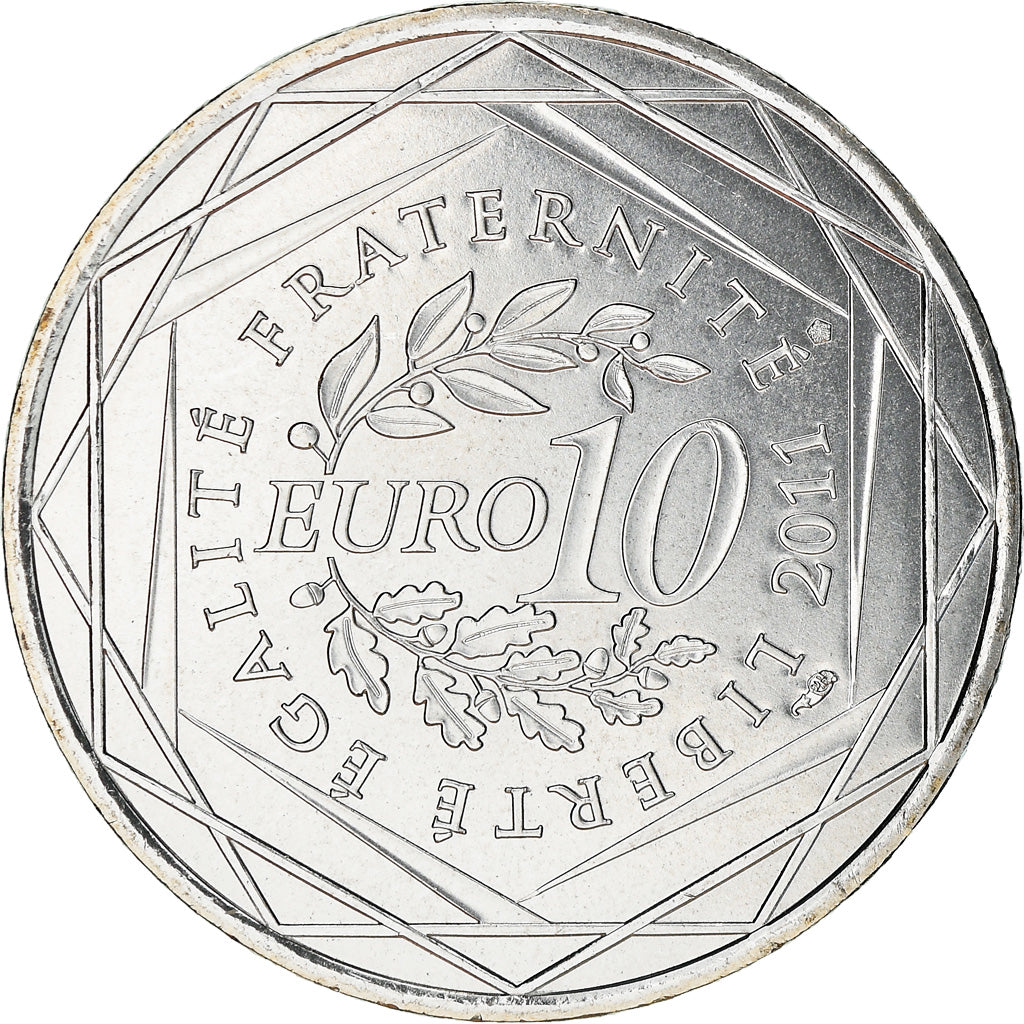 France, 10 Euro, Bourgogne, 2011, MS(63), Silver