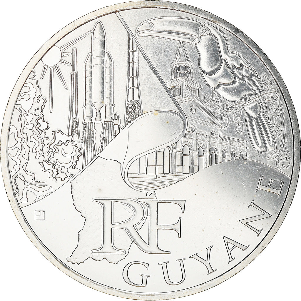 Francja, 10 Euro, Guyane, 2011, MS(63), Srebro