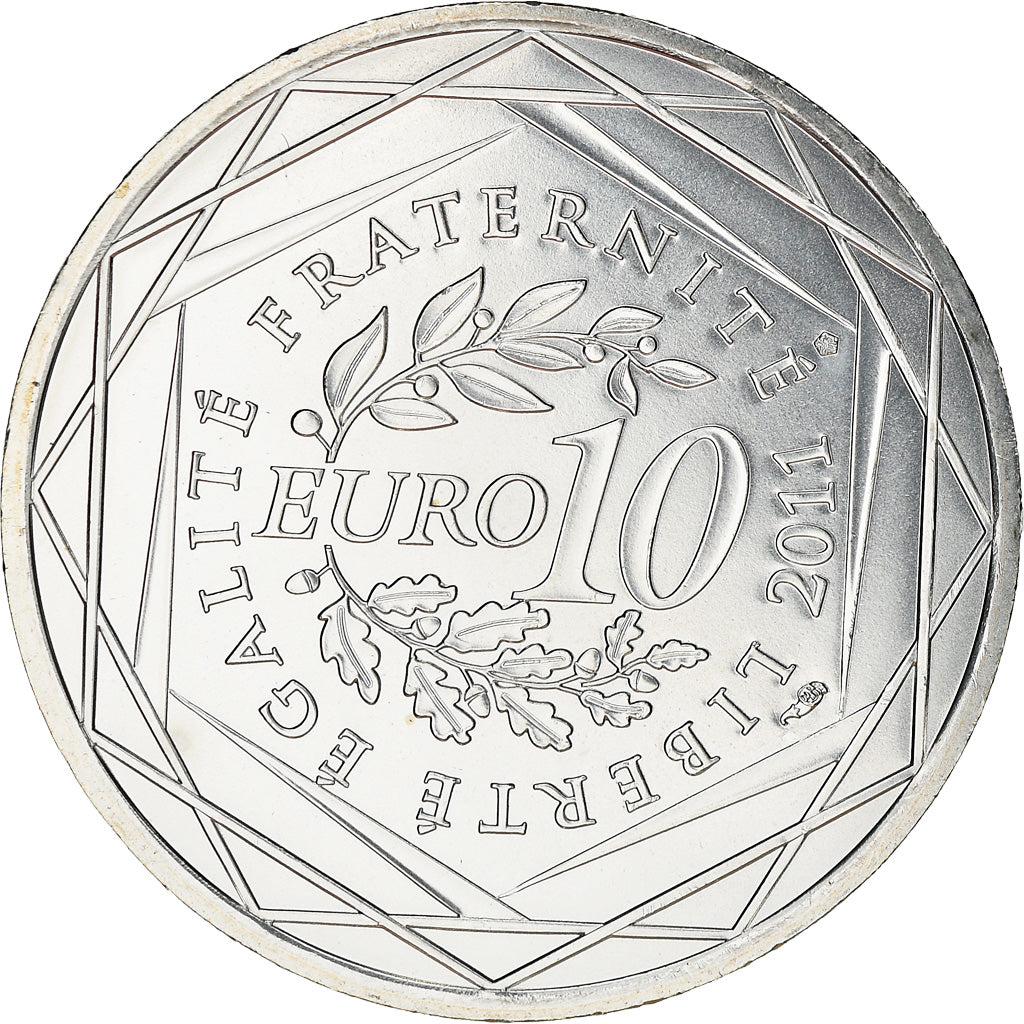 Francja, 10 Euro, Guyane, 2011, MS(63), Srebro