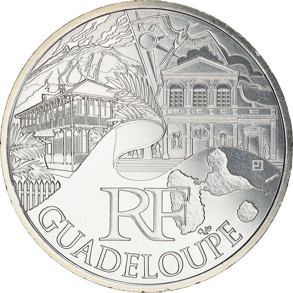 France, 10 Euro, Guadeloupe, 2011, MS(63), Silver