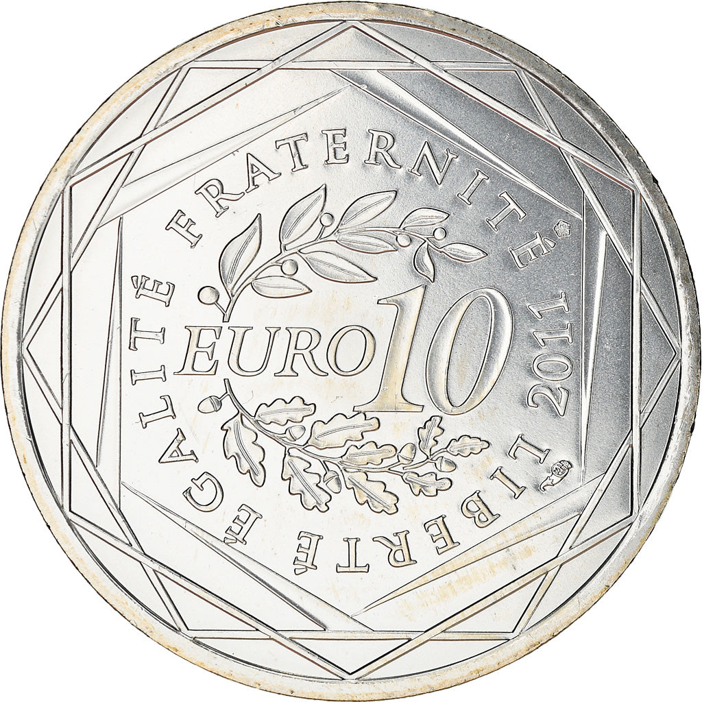 France, 10 Euro, Guadeloupe, 2011, MS(63), Silver