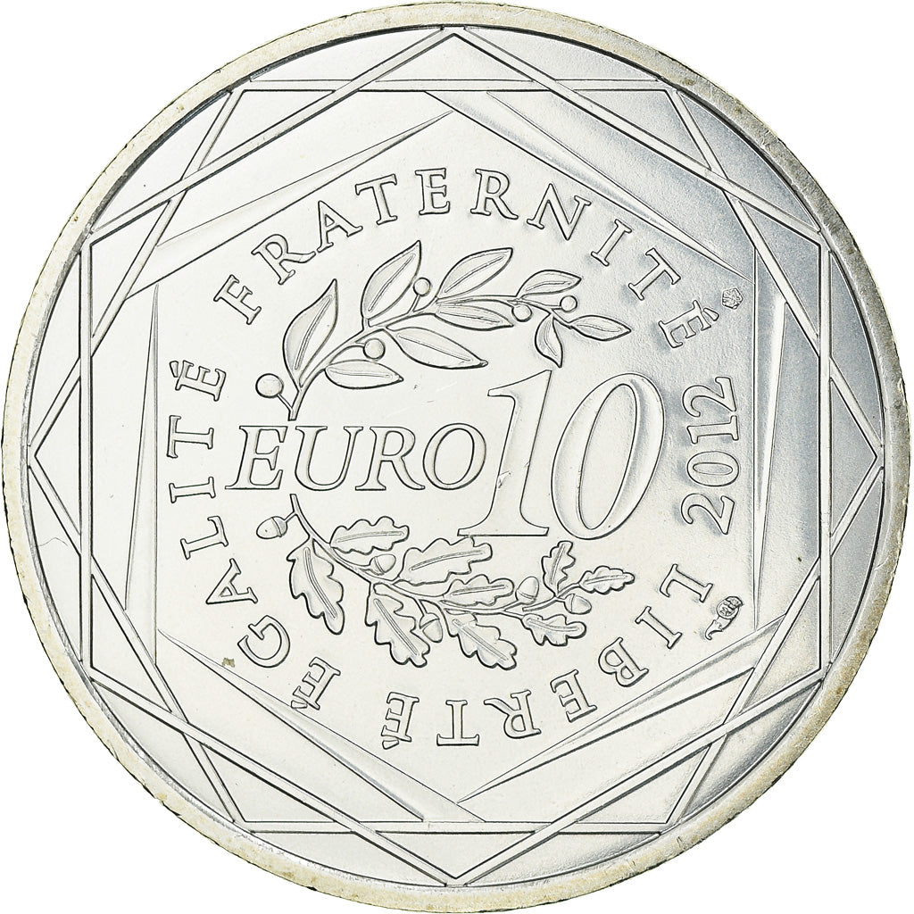 France, 10 Euro, Guadeloupe, 2012, MS(63), Silver