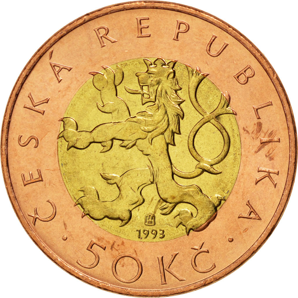 CZECH REPUBLIC, 50 Korun, 1993, KM #1, MS(65-70), Bi-Metallic, 27.5, 9.67