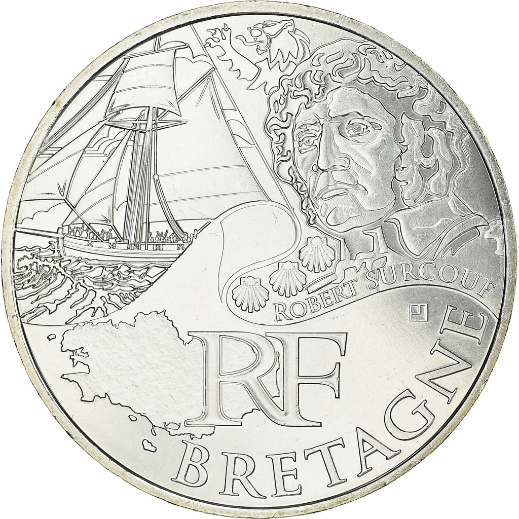 France, 10 Euro, Bretagne, 2012, MS(63), Silver