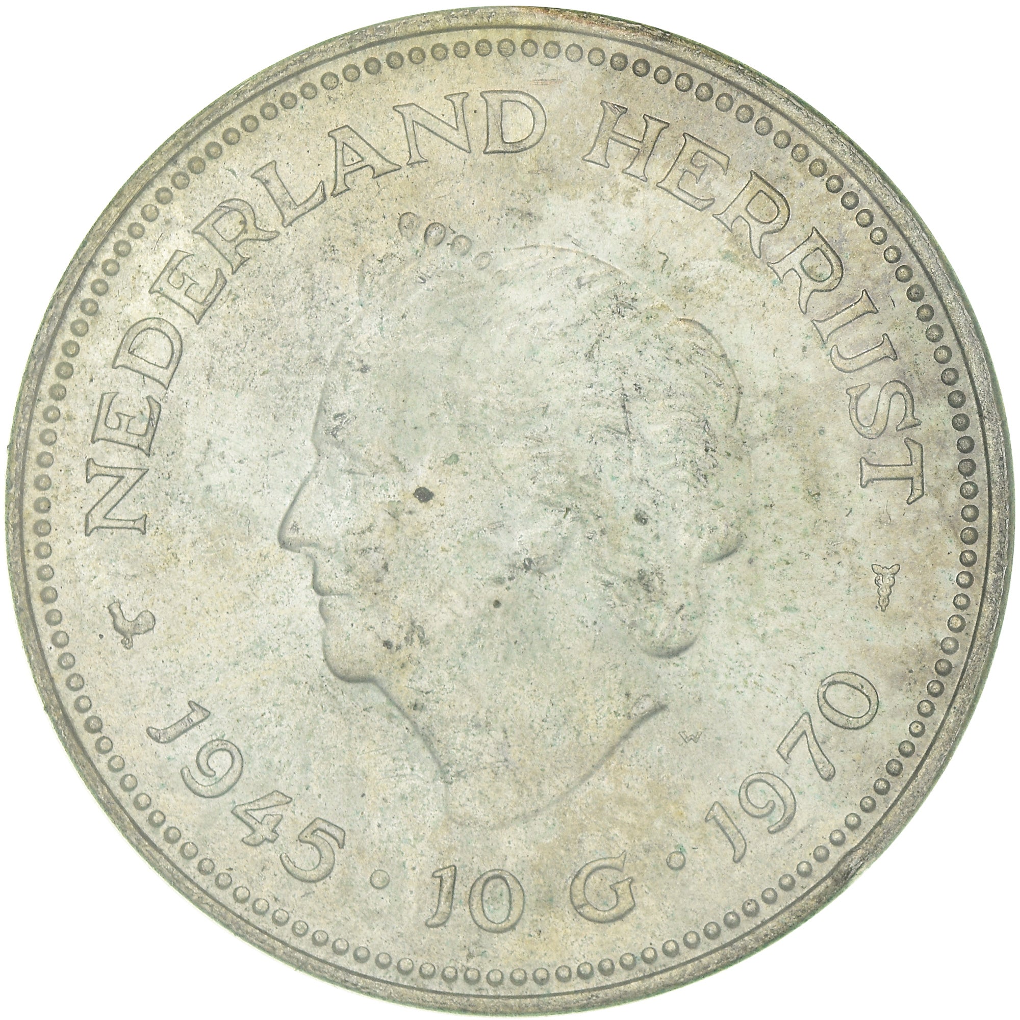 Coin, Netherlands, Juliana, 10 Gulden, 1970, Prooflike, MS(63), Silver, KM:195