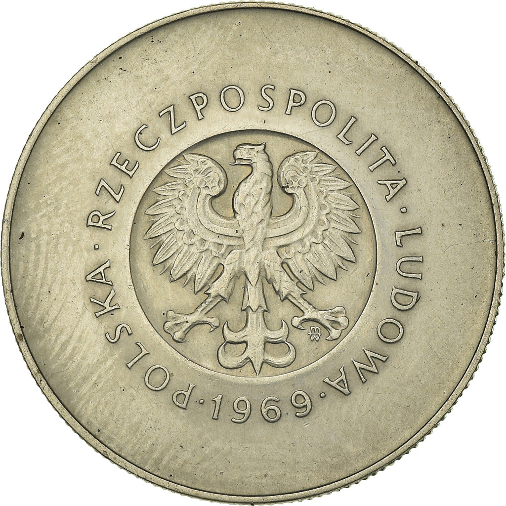 Moneta, Polonia, 10 Zlotych, 1969, BB, Nichel, KM:Pr167