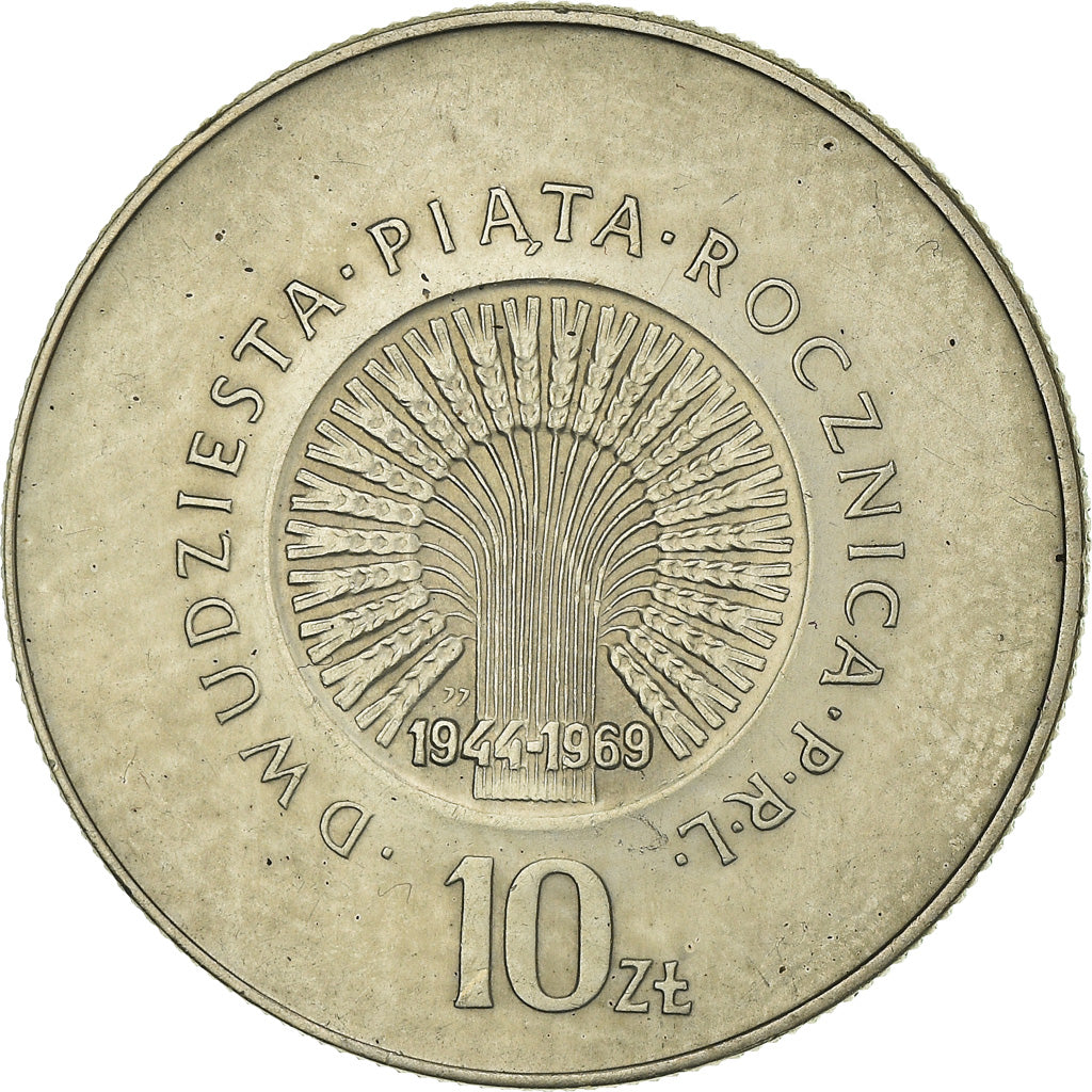 Moneta, Polonia, 10 Zlotych, 1969, BB, Nichel, KM:Pr167