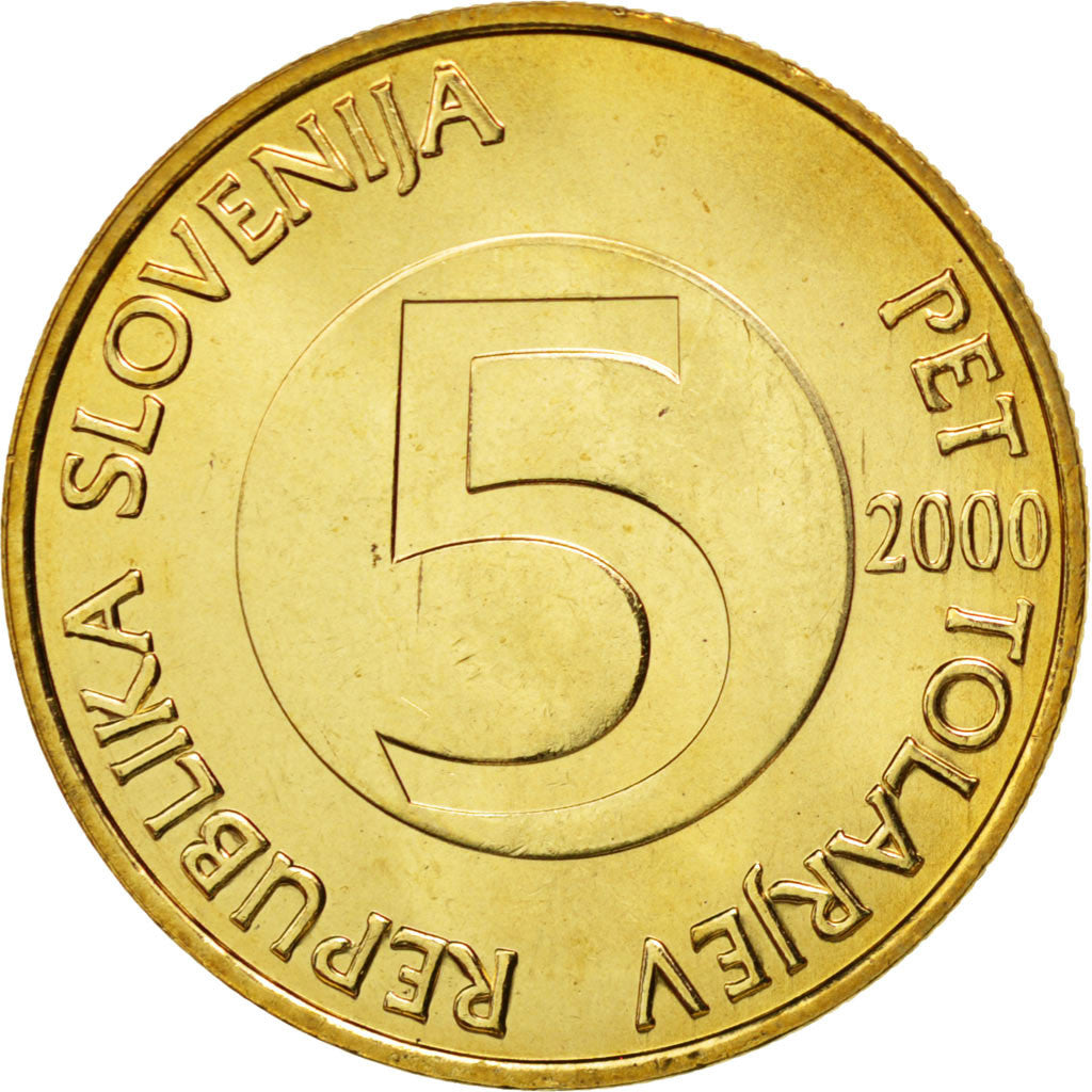 SLOVENIA, 5 Tolarjev, 2000, KM #6, MS(65-70), Nickel-Brass, 26, 6.36