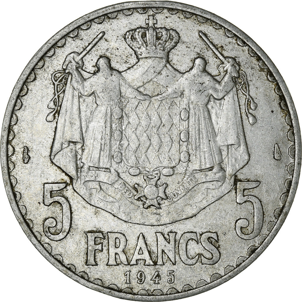 Coin, Monaco, Louis II, 5 Francs, 1945, VF(30-35), Aluminum, KM:122