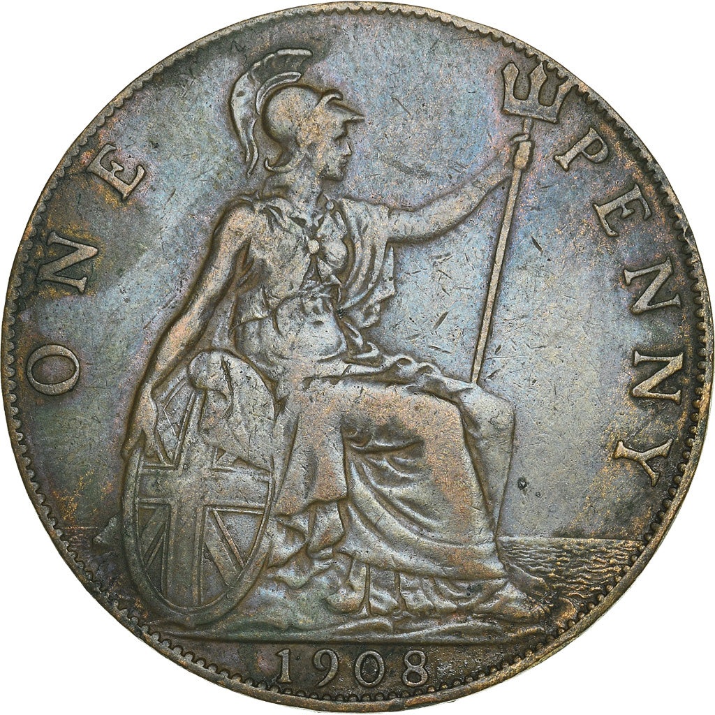 Coin, Great Britain, Edward VII, Penny, 1908, VF(20-25), Bronze, KM:794.2