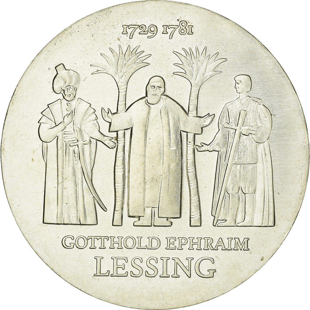 Coin, GDR, 250th Birth of G. E. Lessing, 20 Mark, 1979, MS(63), Silver, KM:74