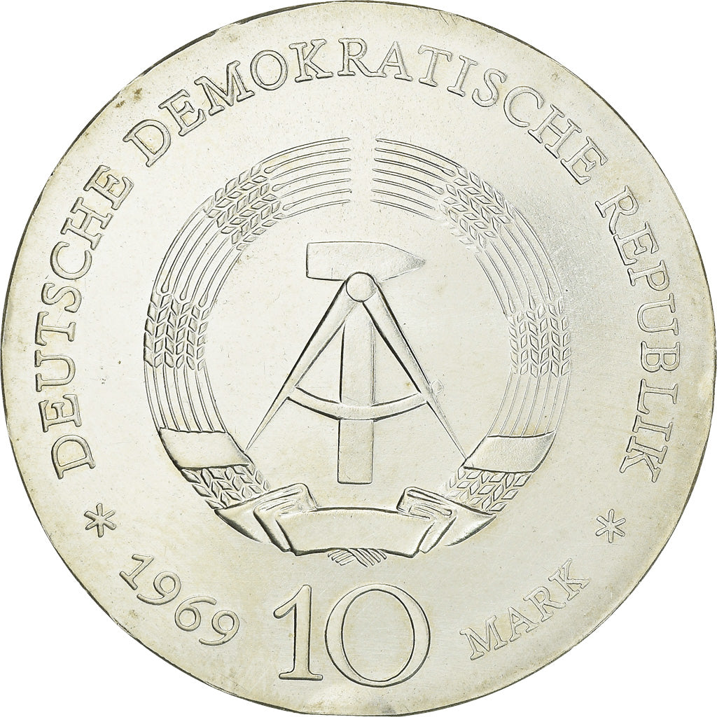Coin, GDR, 10 Mark, 250th Anniversary J.Friedrich, 1969, AU(50-53), Silver, KM24