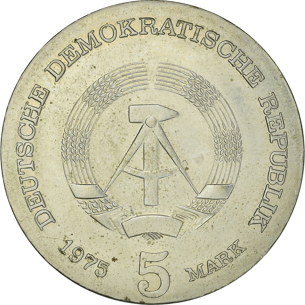 Coin, GDR, 100th anniversary T. Mann, 5 Mark, 1975, AU(50-53), KM:54