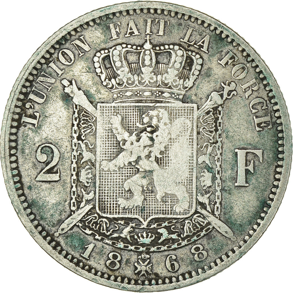 Coin, Belgium, Leopold II, 2 Francs, 2 Frank, 1868, VF(30-35), Silver, KM:30.1