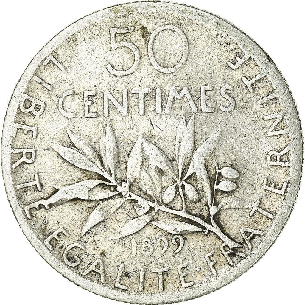 Moneda, Francia, Semeuse, 50 Centimes, 1899, Paris, BC+, Plata, KM:854