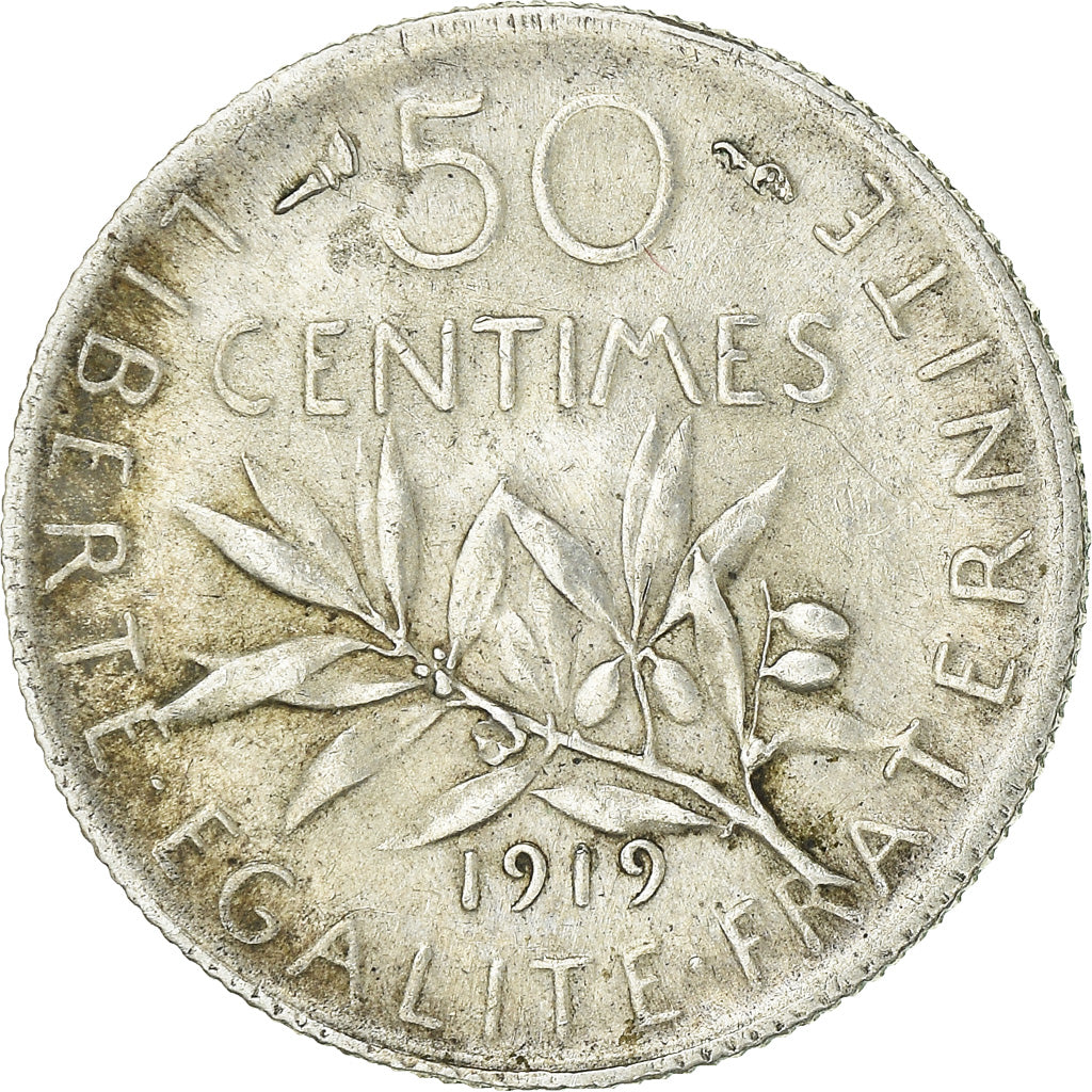 Coin, France, Semeuse, 50 Centimes, 1919, Paris, EF(40-45), Silver, KM:854