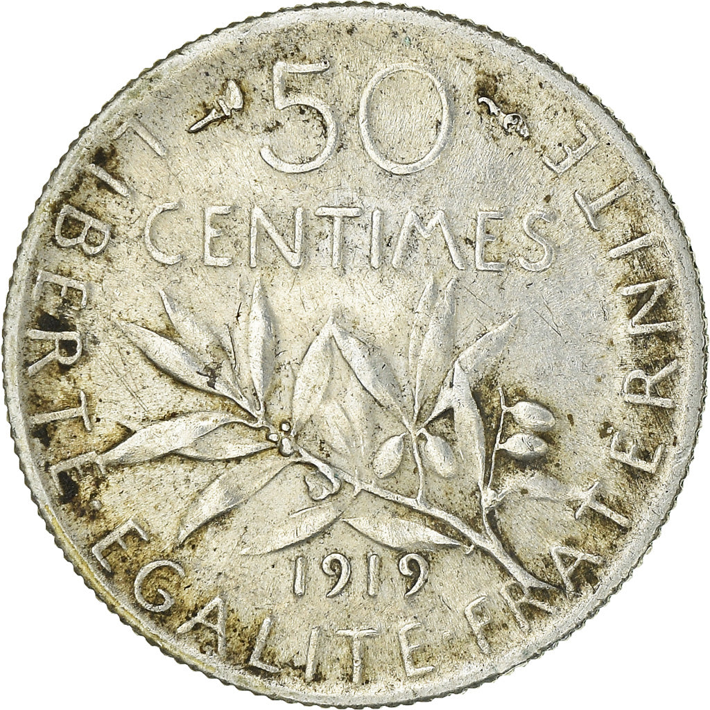 Coin, France, Semeuse, 50 Centimes, 1919, Paris, EF(40-45), Silver, KM:854