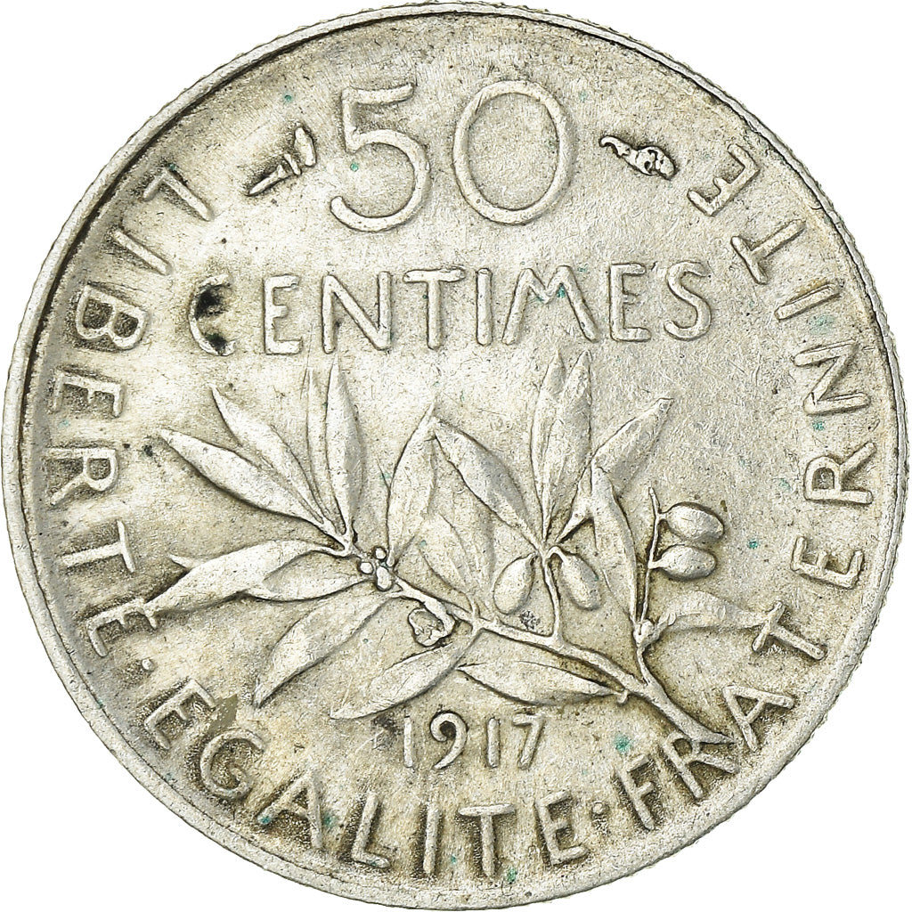 Coin, France, Semeuse, 50 Centimes, 1917, Paris, EF(40-45), Silver, KM:854