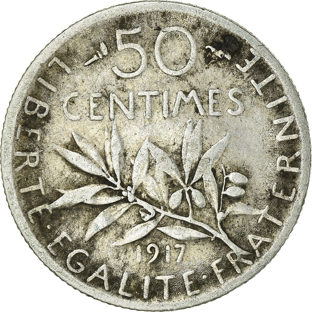 Monnaie, France, Semeuse, 50 Centimes, 1917, Paris, TB+, Argent, KM:854