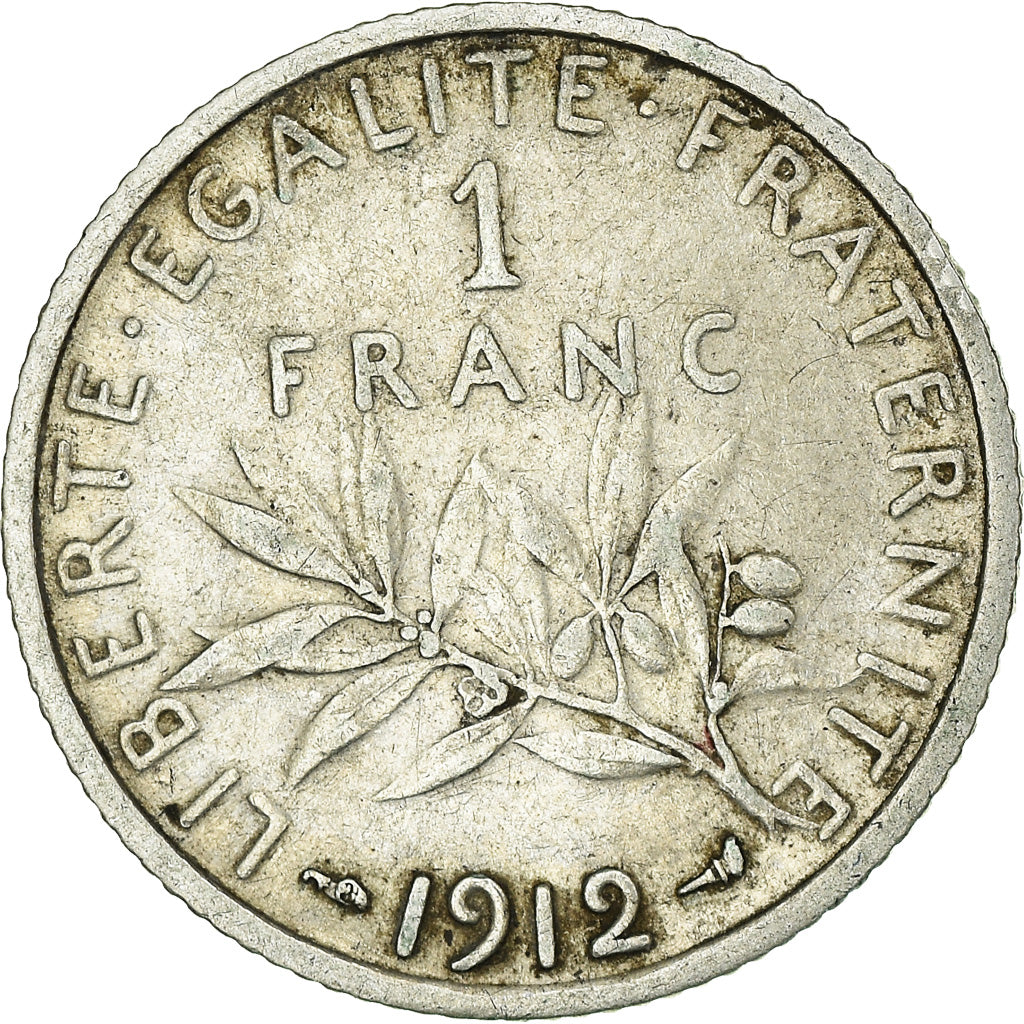 Coin, France, Semeuse, Franc, 1912, Paris, EF(40-45), Silver, KM:844.1
