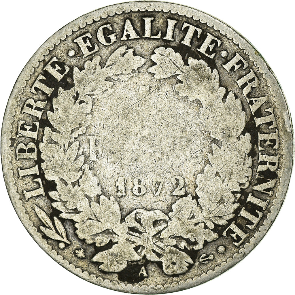 Coin, France, Cérès, Franc, 1872, Paris, VF(20-25), Silver, KM:822.1
