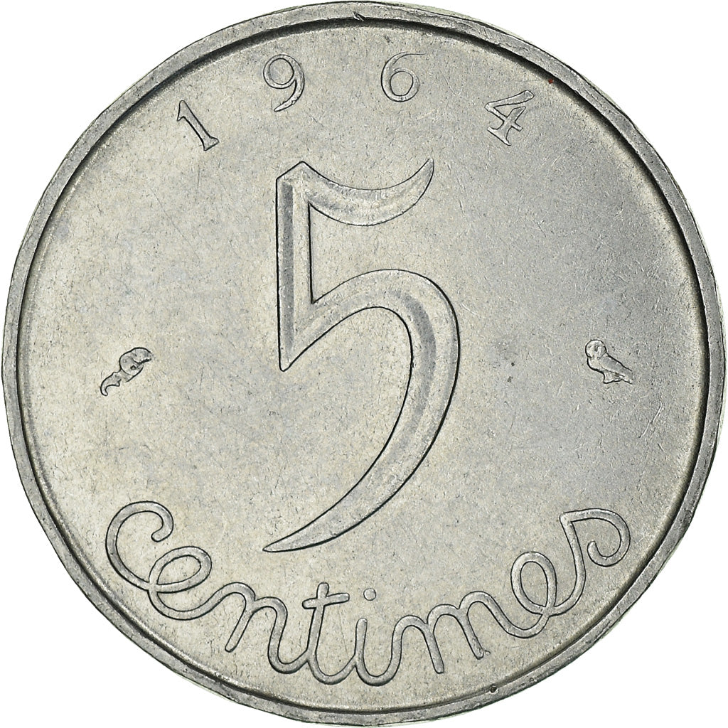 Moeda, França, Épi, 5 Centimes, 1964, Paris, AU(50-53), Aço Inoxidável