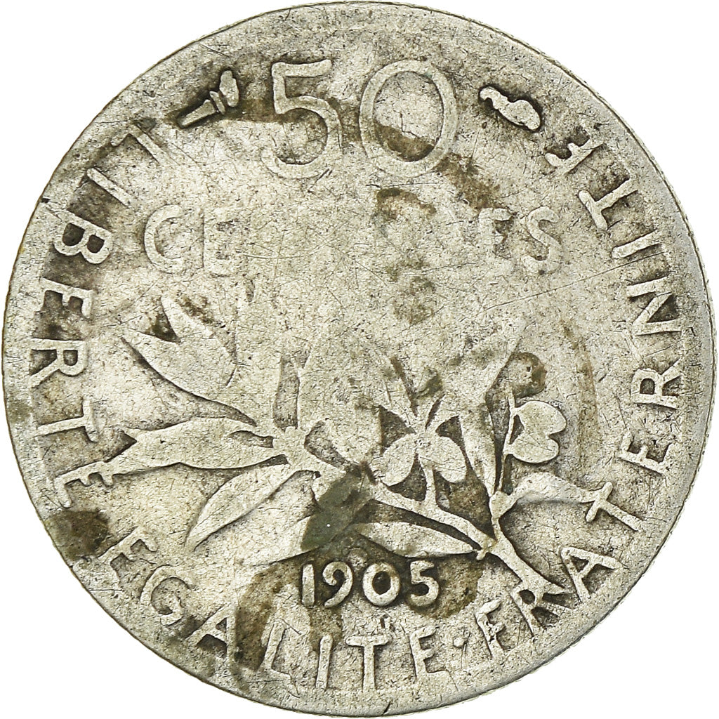 Moeda, França, Semeuse, 50 Centimes, 1905, Paris, F(12-15), Prata, KM:854