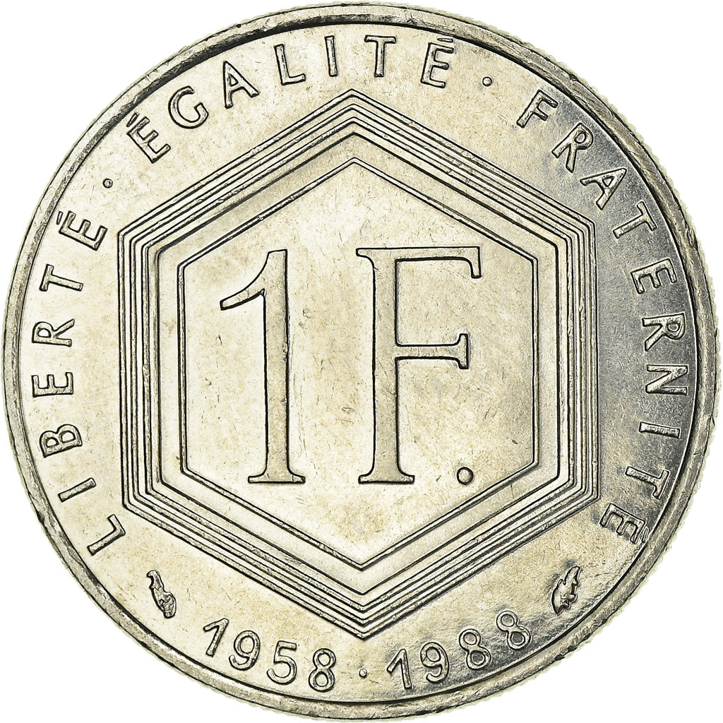 Coin, France, Charles de Gaulle, Franc, 1988, Paris, AU(55-58), Nickel, KM:963