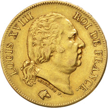 FRANCE, Louis XVIII, 40 Francs, 1824, Paris, KM #713.1, EF(40-45), Gold,...