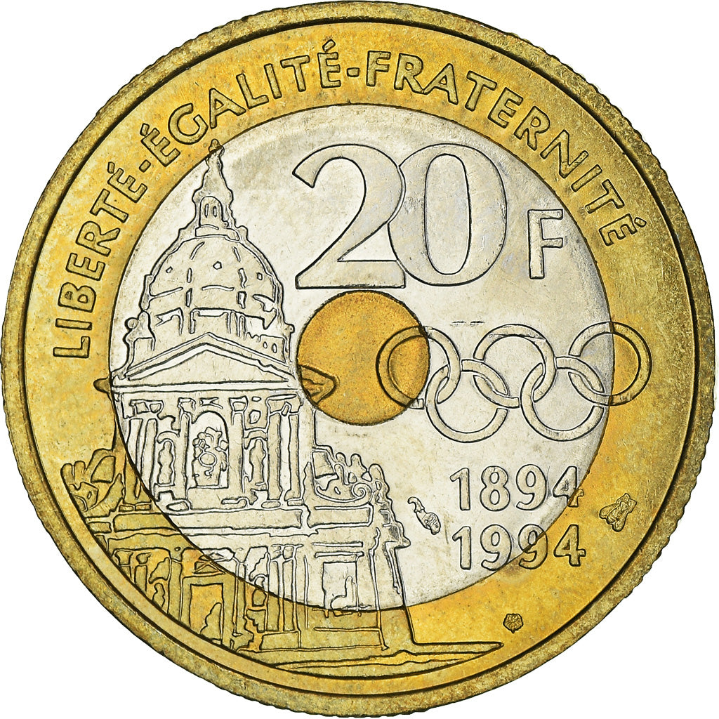 Monnaie, France, Pierre de Coubertin, 20 Francs, 1994, SUP, Tri-Metallic